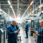 Seamless integration of paperless traceability software on a modern manufacturing floor, highlighting real-time data usage.