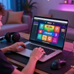 Engaging with the rikvip online gaming platform in a modern living room setting.