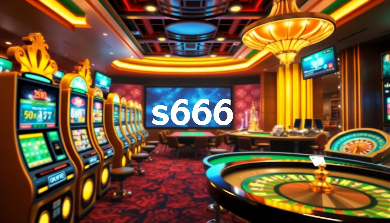 Winning at s666 casino: a vibrant scene with slot machines and poker tables.