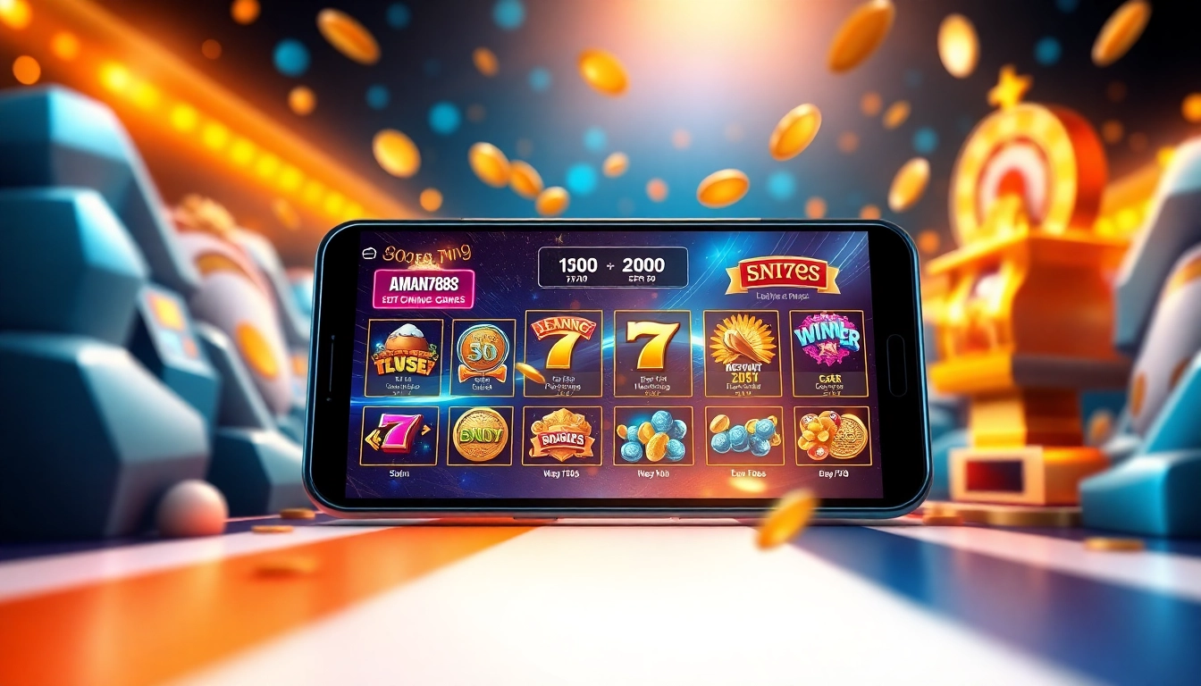 A mobile screen displaying aman788 slot game recommendations with vibrant winnings and bonuses.