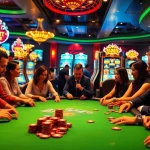 Exciting gambling scene at https://hitclub9.vip/, showcasing poker chips and vibrant casino tables.