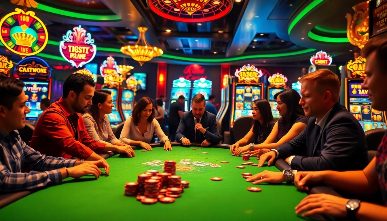 Exciting gambling scene at https://hitclub9.vip/, showcasing poker chips and vibrant casino tables.