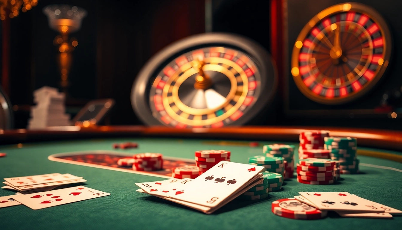 Exciting casino scene with daga-themed poker table and chips for gambling enthusiasts.