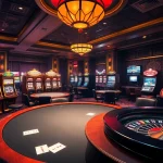 Engaging scene of gamblers at a casino table at 123ga.ink, surrounded by vibrant slot machines and roulette.