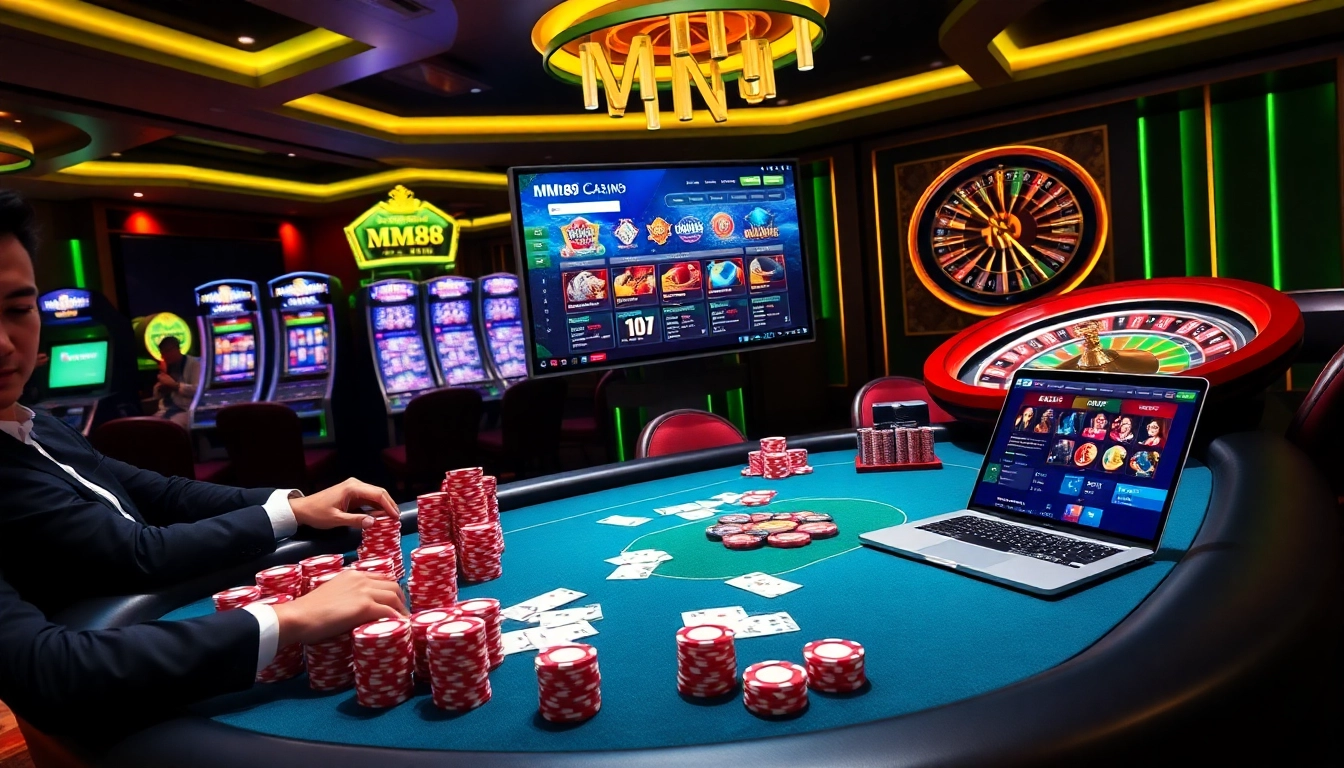 Experience thrilling online gaming at MM88 with vibrant casino tables and interactive slots.