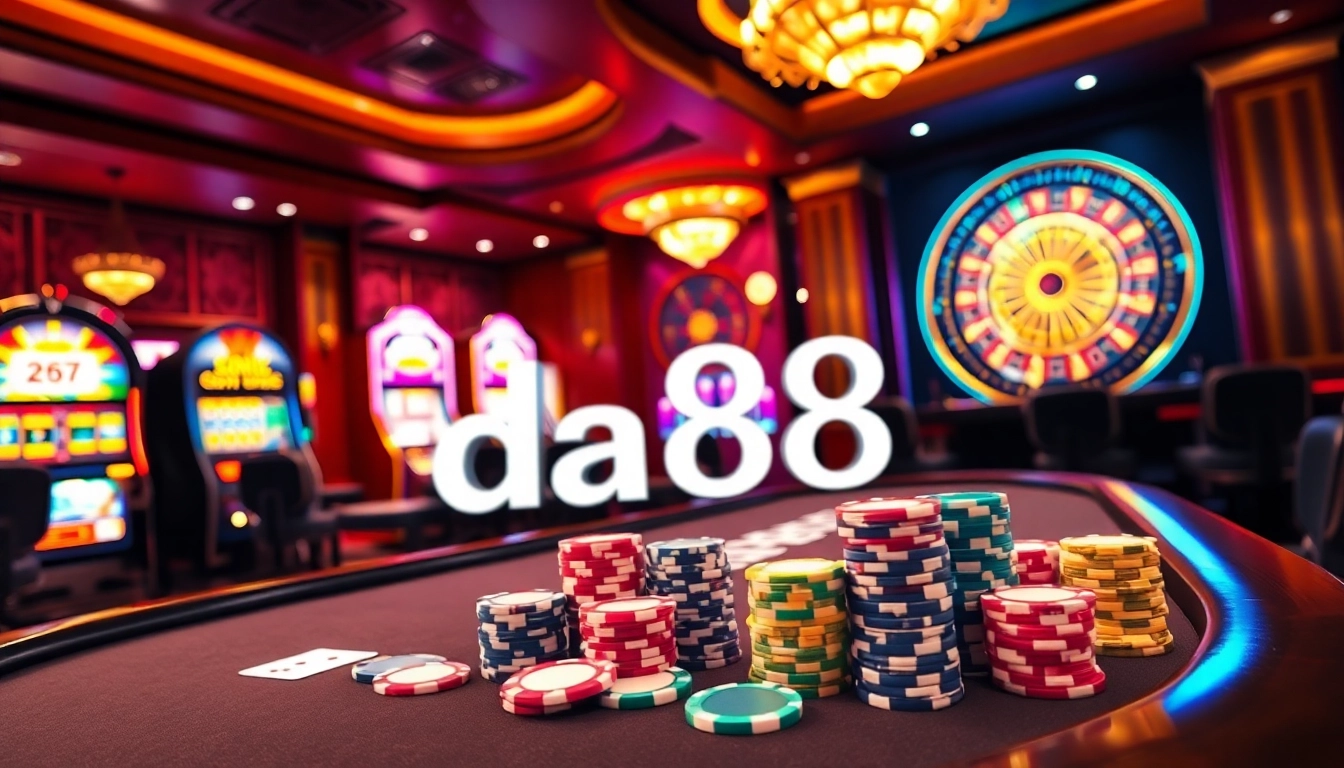 Experience thrilling poker action and vibrant casino elements in a da88-themed gambling scene.