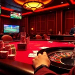 Experience excitement at Luckywin's table with vibrant poker chips and a dazzling roulette wheel.