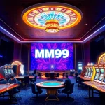 Exciting casino gaming experience at MM99 with poker tables and slot machines.