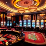 HZ88 casino scene showcasing vibrant slot machines, poker tables, and an exciting roulette wheel.