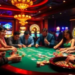 Engaging players at nhà cái LUCK8's casino table with vibrant poker chips and cards.