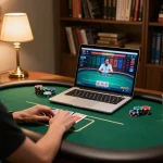 Player using LV88 to engage in an online poker game, showcasing a strategic gaming atmosphere.