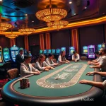 Exciting gaming action at Thabet casino with vibrant slot machines and professional dealers.