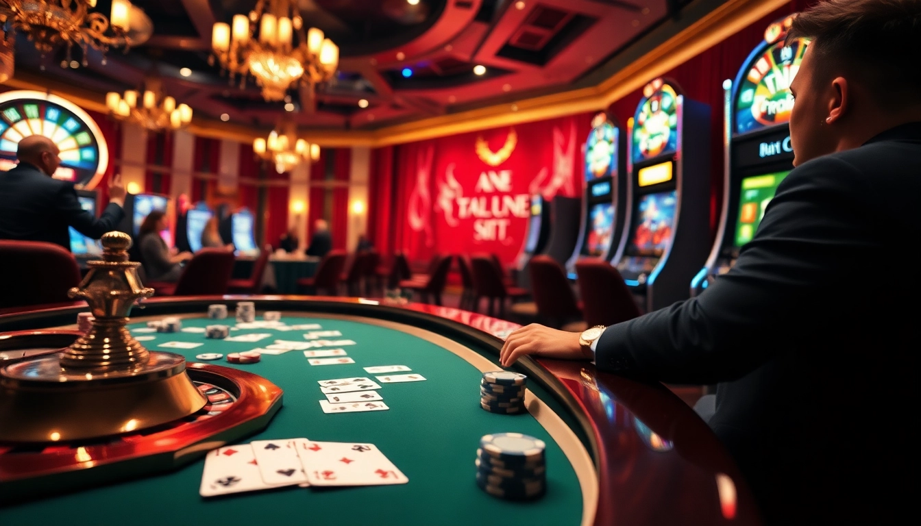 Exciting gambling scene capturing the essence of nhà cái uk88 with luxurious casino elements.