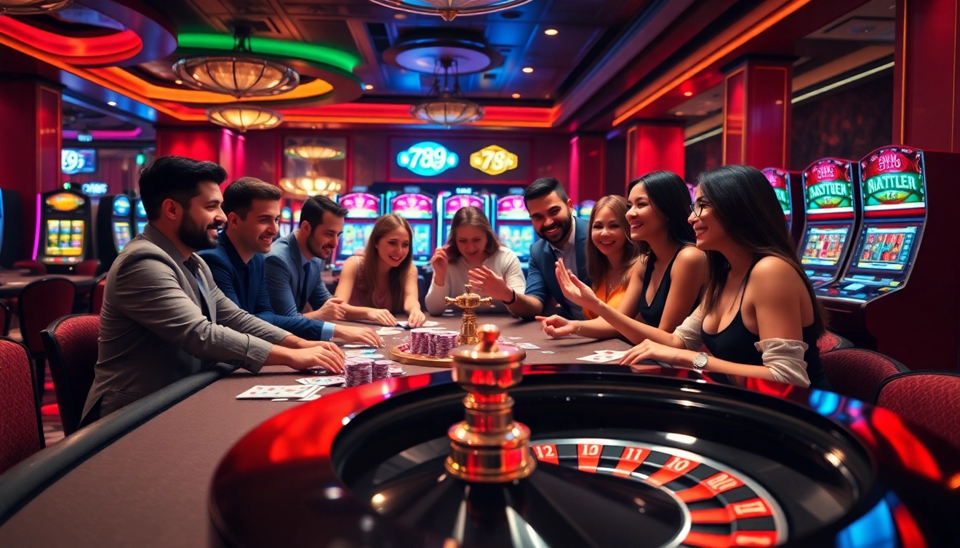 Engage in an exciting game at 789 club featuring lively slot machines and poker tables.