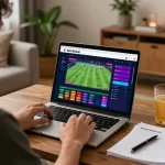 Player exploring keonhacai's betting platform on laptop in a cozy home setting