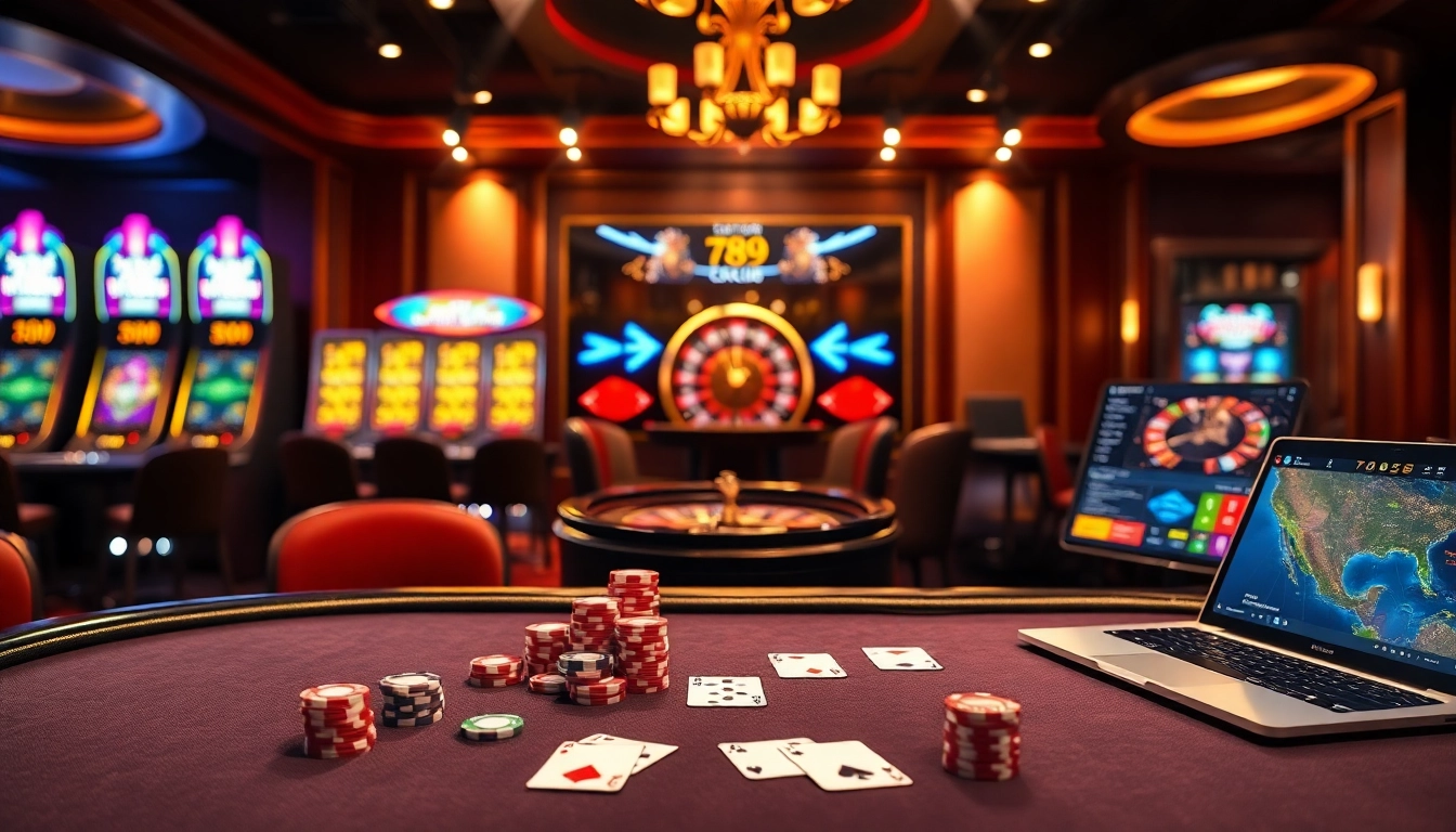 Experience the thrilling gameplay at 789club with vibrant poker chips and a dynamic casino atmosphere.
