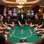 Players enjoying a thrilling poker game at QE8 casino, showcasing strategy and excitement.