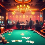 Xoso66 casino scene with vibrant poker tables, slot machines, and players engaged in thrilling gaming.