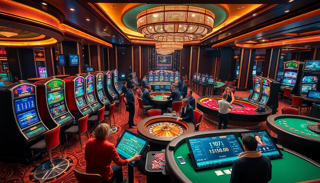 Players at the XXGG casino enjoying thrilling games with vibrant slot machines and roulette.