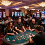 Players engaging in dynamic card games at SHBET casino, showcasing intense gaming atmosphere.