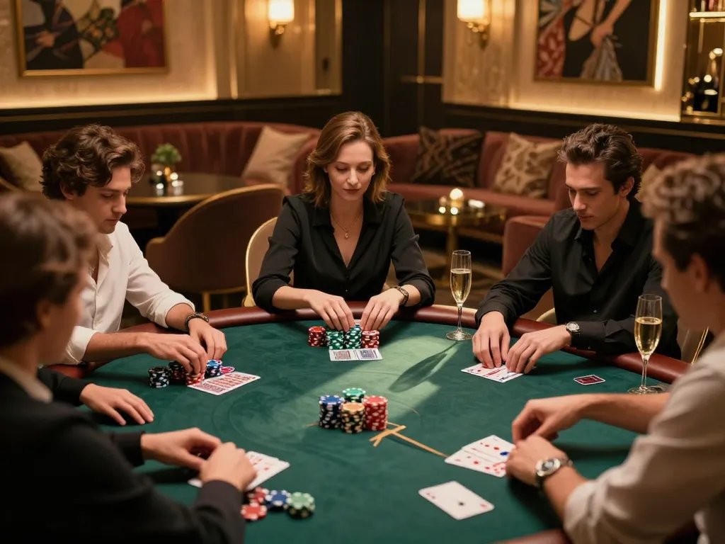 Players strategizing at a VIP poker table in a lavish setting, showcasing the exclusive 789win experience.