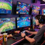 Active gamer enjoying Onbet.com sports betting and casino games in an immersive gaming setup.