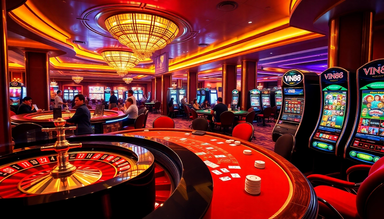 Vin88 players celebrate at a luxurious casino table, capturing excitement and winning moments.