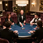 Players enjoying poker at an upscale venue, showcasing strategic bets and excitement in hitclub atmosphere.