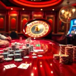 A lively poker table showcasing the excitement of 789win vip gambling experience with vibrant colors and engaged players.