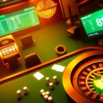 Players enjoy thrilling games at may88 with a vibrant casino table and modern slot machines.