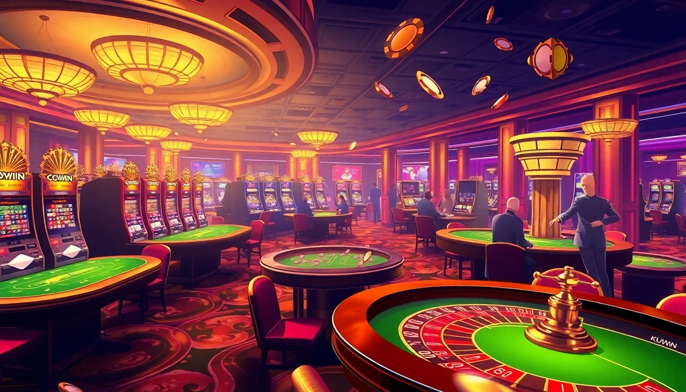 Experience the thrill of KUWIN with a luxurious casino scene filled with vibrant slots and exciting tables.