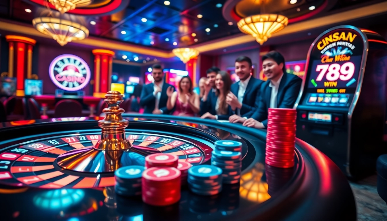 Experience the thrill of 789win at a luxurious casino table filled with vibrant gaming action.