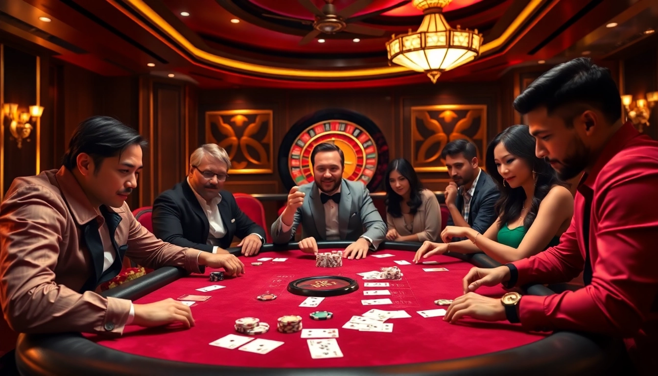 Players enjoying a high-stakes game at 8KBET's luxurious casino table.