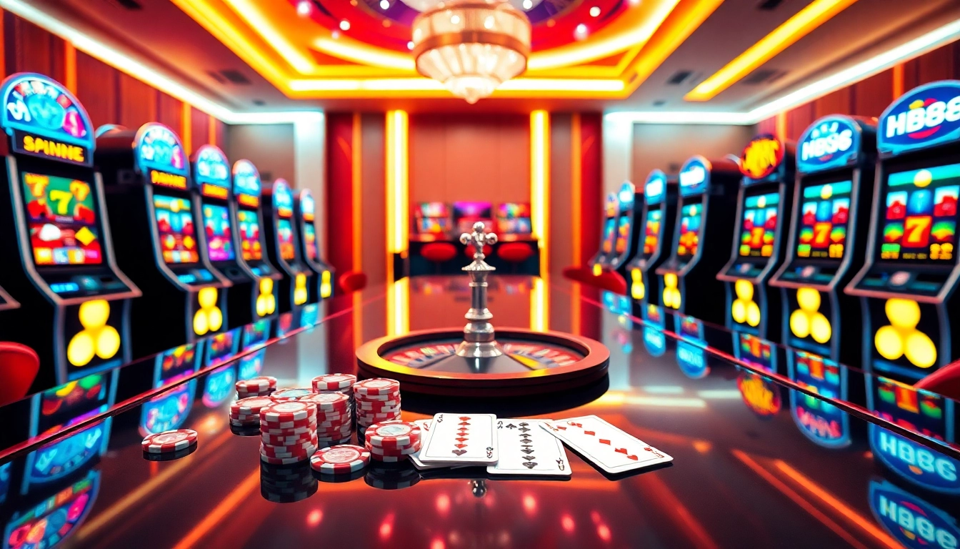 Engage with HB88's vibrant casino atmosphere featuring modern gaming elements and excitement.