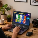 Engaging online slot gaming experience at home featuring situs slot gacor interface on the laptop