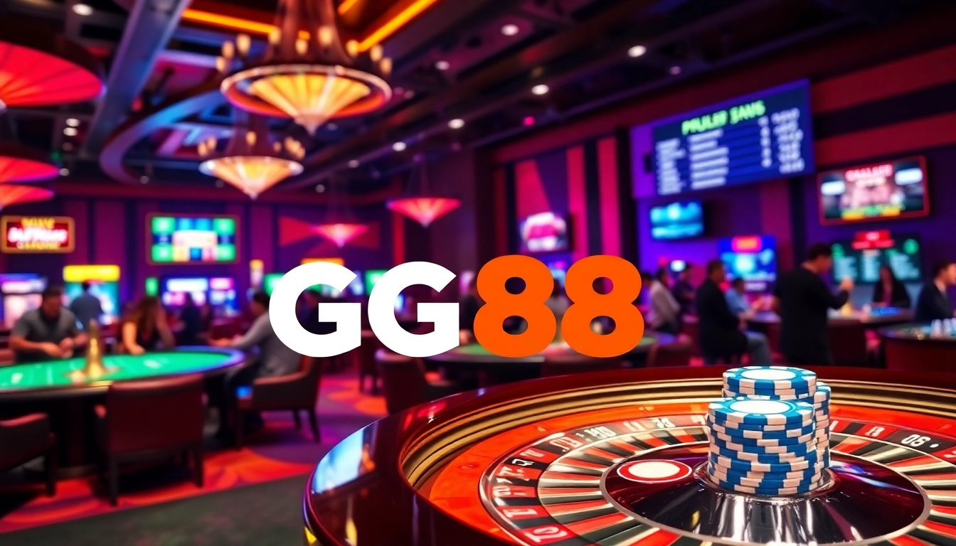 Experience the thrilling ambiance of GG88 with exciting casino games and vibrant gaming elements.
