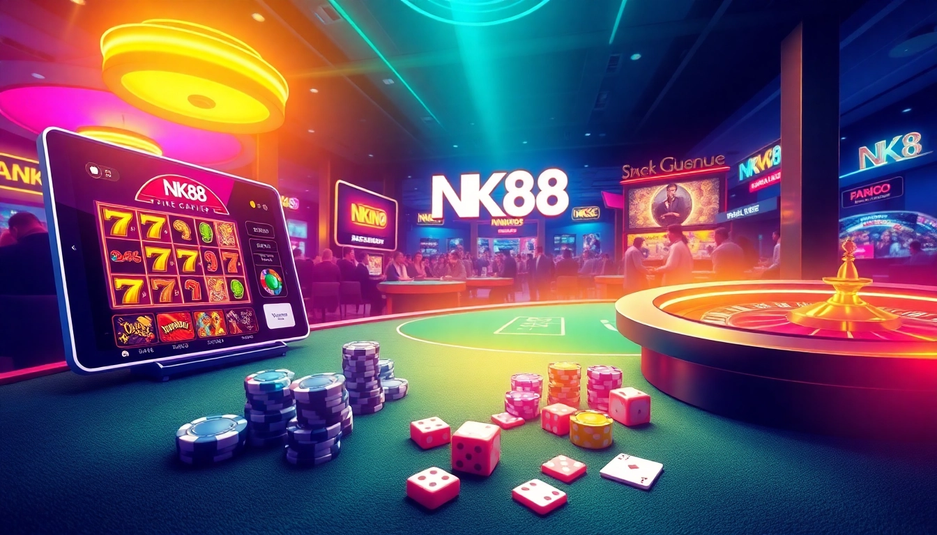 Engaging NK88 online casino scene with vibrant gaming interface and luxurious atmosphere.