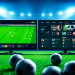 Exciting OKWINTV live football streaming scene with match graphics and scores