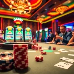 Players enjoying a thrilling game at GA888 casino with vibrant tables and slot machines.