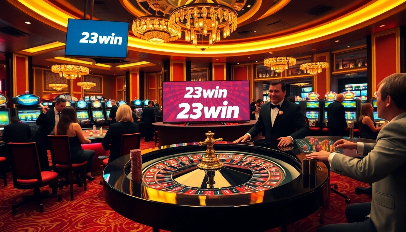Players engaging at a roulette table with vibrant chips at 23win casino.
