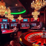 Gamblers enjoying a luxurious casino experience at Af88, featuring roulette and slot machines.
