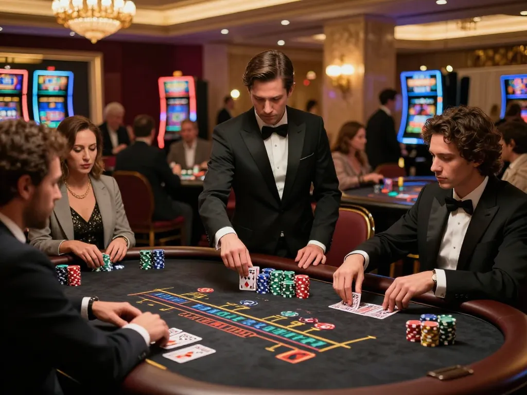 Players engage in an intense SC88 blackjack strategy at a luxurious casino table.