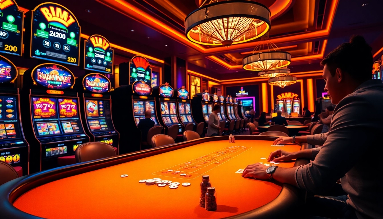 Bmw777 Daftar visualizing players enjoying exciting slot games at a luxurious casino.