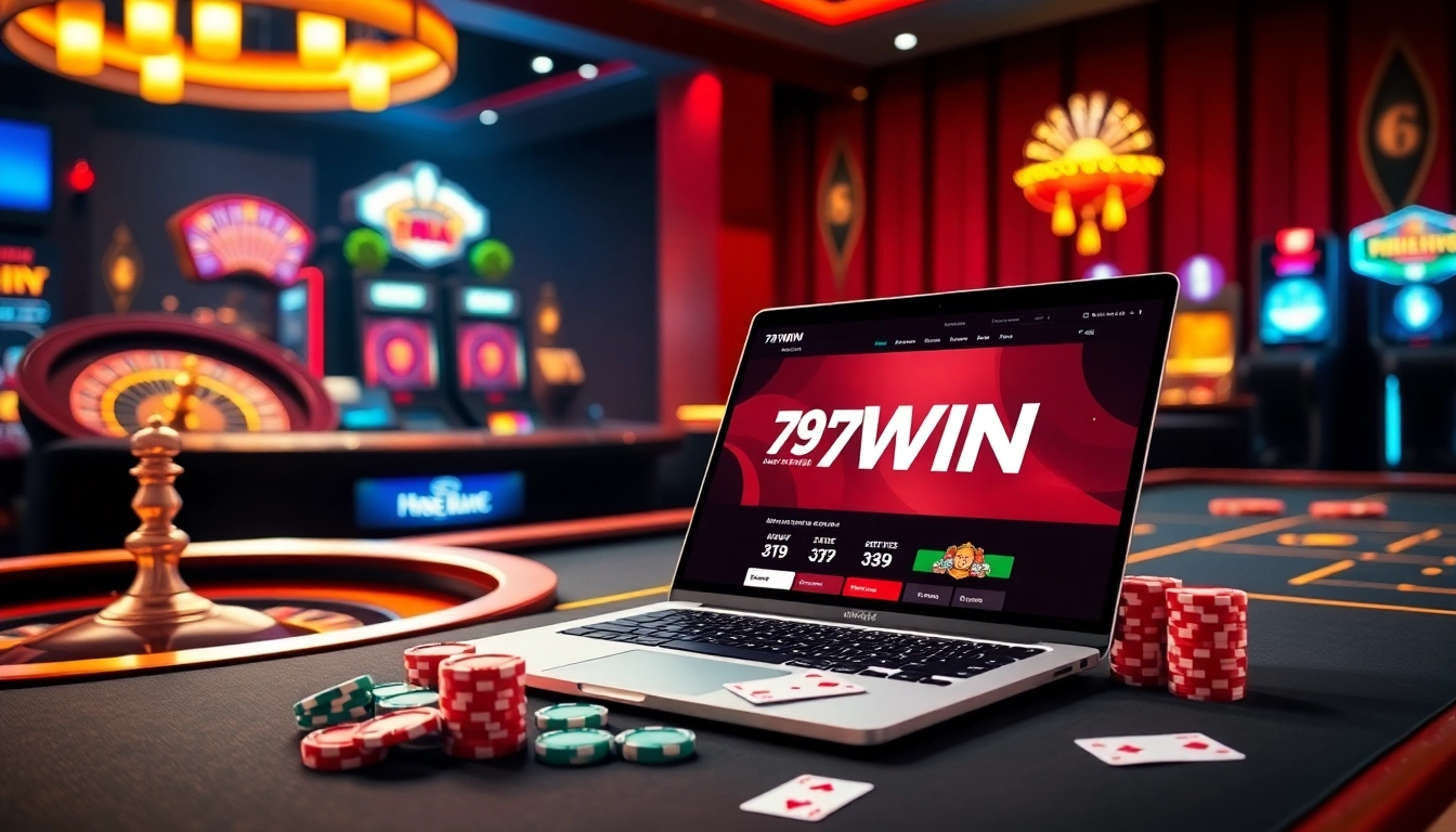 The thrilling casino scene at https://78winbiz.com/ showcasing roulette, poker, and exciting online gambling elements.