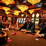 Engage in thrilling poker gameplay at 56win casino surrounded by vibrant chips and inviting atmosphere.