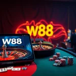 W88 online players thrillingly engage with casino tables and digital slots.