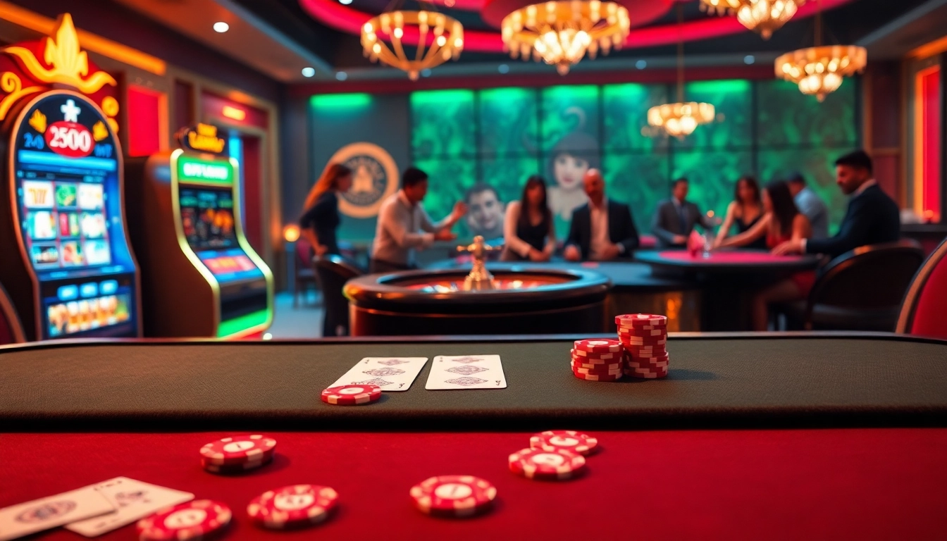 Experience the excitement of gambling at xx88.bot with players enjoying poker and slots in a vibrant casino.