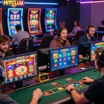 Excited players engage in competitive gaming on Hitclub, showcasing vibrant atmosphere and user-friendly interface.