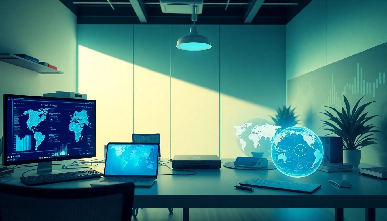 快连下载: 现代工作空间的视觉表现，象征着网络加速的技术。