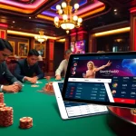 Players strategizing and placing bets at the Bong99 poker table in a luxurious casino setting.